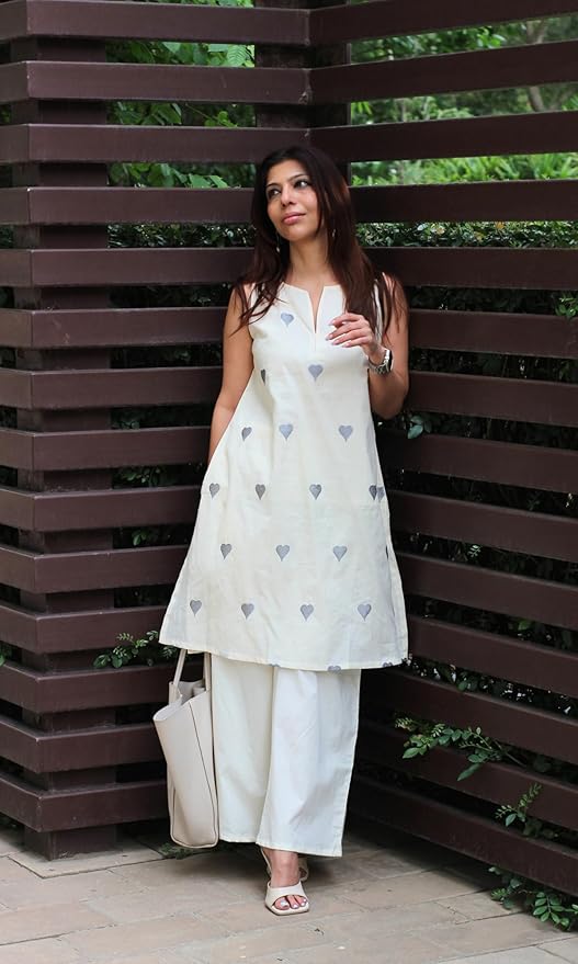 ANNI Designer Kurta Set for Women Cotton Blend Embroidered | Kurti Set for Woman | Farshi Salwar Suit Kurta Palazzo Outfit | Round Neck V Slit Sleeveless Regular Fit Ethnic Dress Stylish Clothing - Image 3