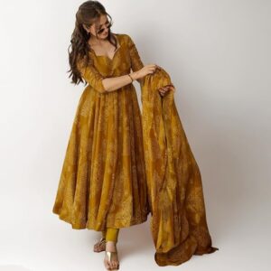 ANNI Designer Kurta Sets for Women Viscose Printed | Kurti Set for Woman | Straight Kurta Narrow Narrow Pant Dupatta Set | 3 Piece Set Women | Mandarin 3/4 Sleeve Regular Fit Stylish Ethnic Outfit